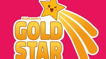 A logo that says Kidscreen's Gold Star with a winking cartoon star
