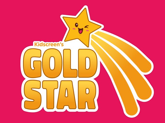 A logo that says Kidscreen's Gold Star with a winking cartoon star
