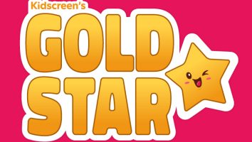 A logo that says Kidscreen's Gold Star with a winking cartoon star
