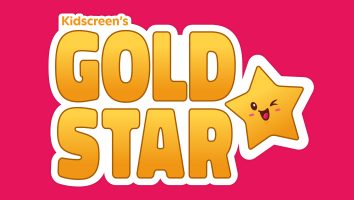 A winking star and the logo for Kidscreen's Gold Star