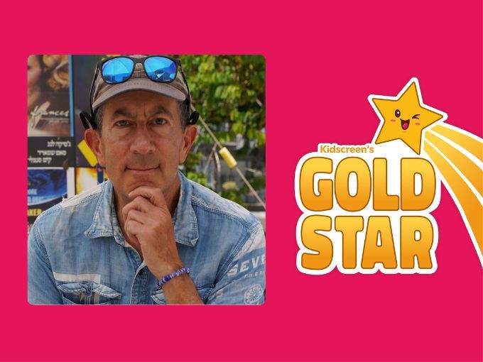 Larry Kasanoff with the logo, Kidscreen's Gold Star